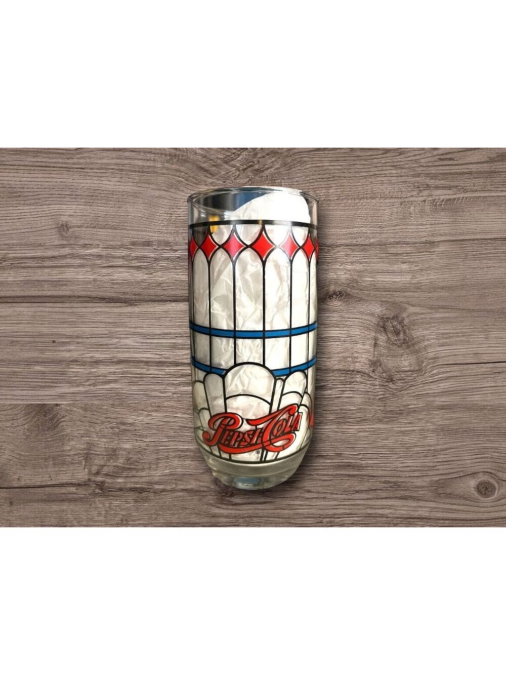 Vintage 6" Pepsi Cola Drinking Tumbler Cup Tiffany Stained Glass Design 1970's